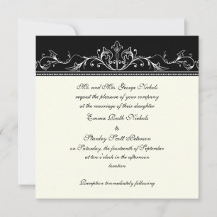 Ornamental border black white wedding invitation