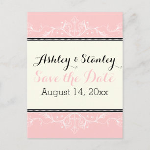 Ornamental border pink and ivory Save the Date Announcement Postcard