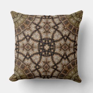 Ornamental Brown and Green Stained Glass Mandala Cushion