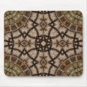 Ornamental Brown and Green Stained Glass Mandala Mouse Pad