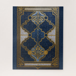Ornamental Byzantine Mosaic Pattern Blue Gold Jigsaw Puzzle
