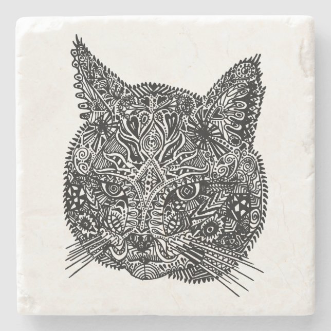 Ornamental Cat Head Stone Coaster (Front)