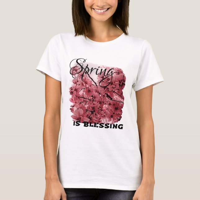 Ornamental Cherry Branches Pink Stylised T-Shirt (Front)