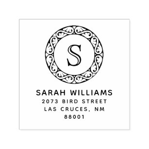 Ornamental Circle Monogram Custom Name Address Self-inking Stamp