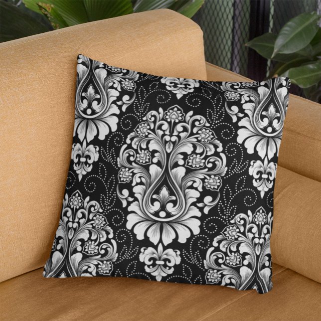 Ornamental Damask White black Floral Cushion (Creator Uploaded)