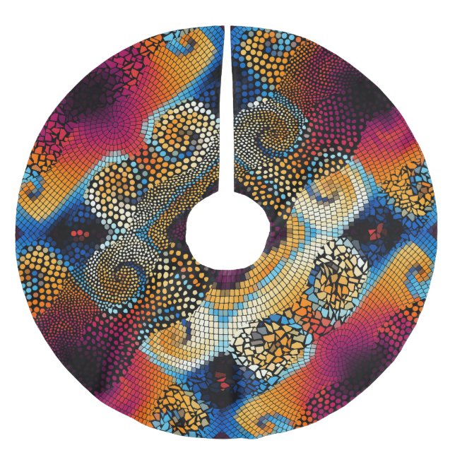 Ornamental Diagonal Waves: Mosaic Texture Brushed Polyester Tree Skirt (Front)