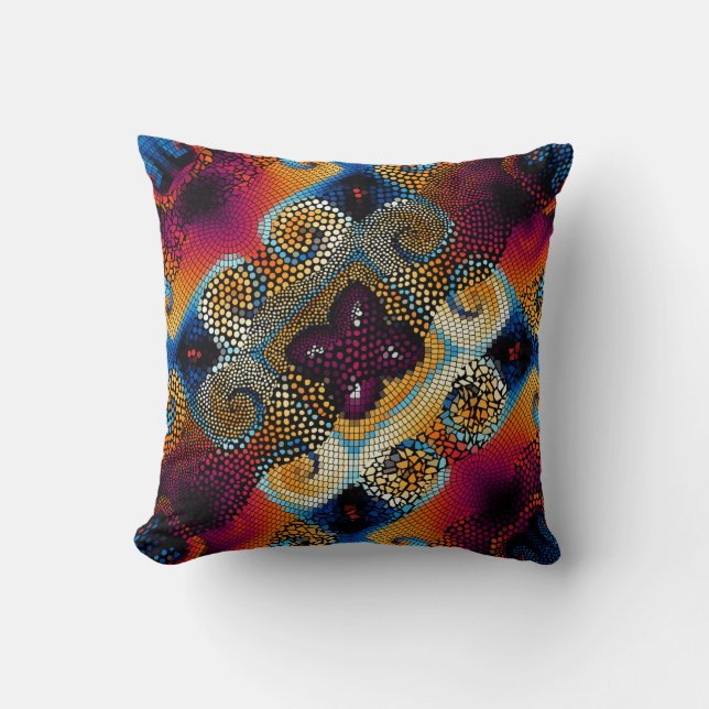 Ornamental Diagonal Waves: Mosaic Texture Cushion (Front)