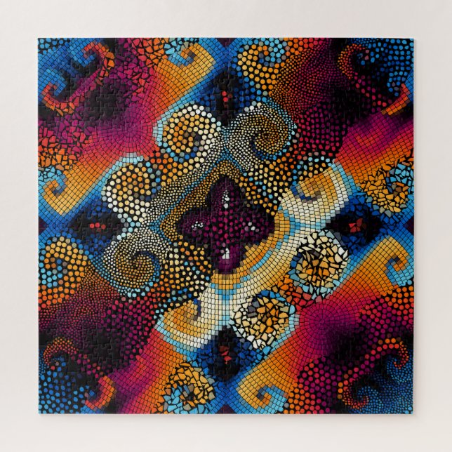 Ornamental Diagonal Waves: Mosaic Texture Jigsaw Puzzle (Vertical)