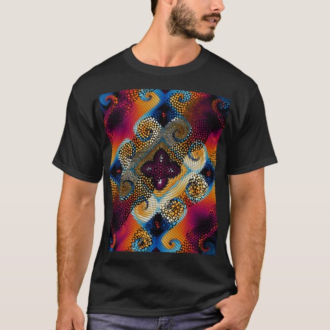 Ornamental Diagonal Waves: Mosaic Texture T-Shirt (Front)