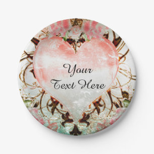 Ornamental Elegant Floral Vintage Heart Party Paper Plate