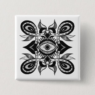 Ornamental Eye - Weirdcore Botanical Tattoo Style 15 Cm Square Badge