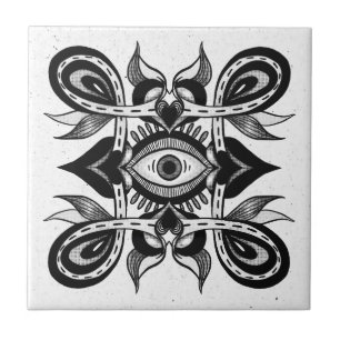 Ornamental Eye - Weirdcore Botanical Tattoo Style Ceramic Tile