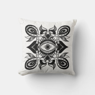 Ornamental Eye - Weirdcore Botanical Tattoo Style Cushion