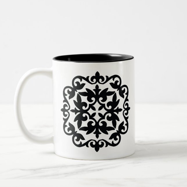 Ornamental Floral Design Two-Tone Coffee Mug (Left)