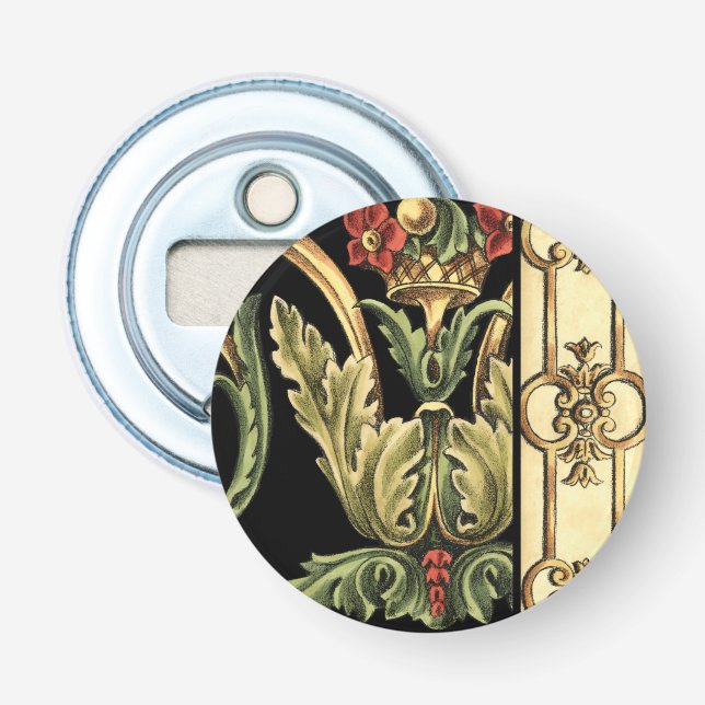 Ornamental Floral Design with Black Borders Bottle Opener (Front)