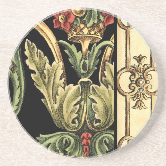 Ornamental Floral Design with Black Borders Coaster (Front)
