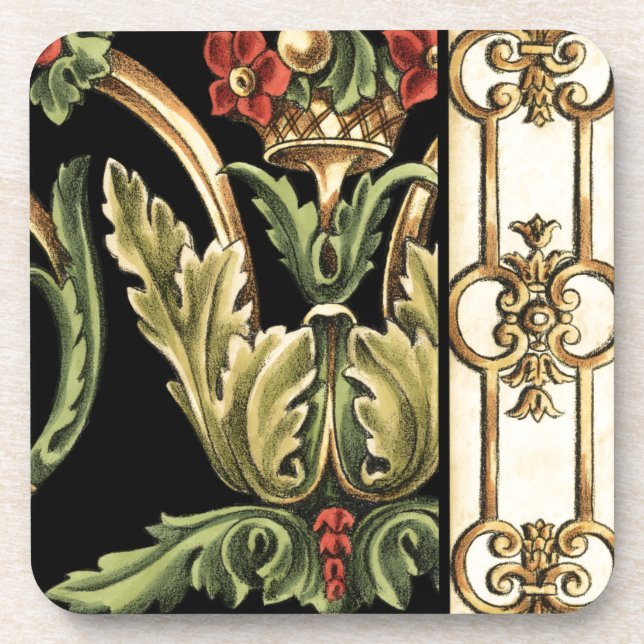 Ornamental Floral Design with Black Borders Coaster (Front)
