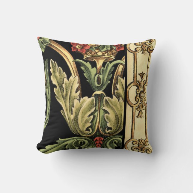 Ornamental Floral Design with Black Borders Cushion (Front)