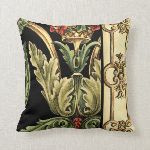 Ornamental Floral Design with Black Borders Cushion