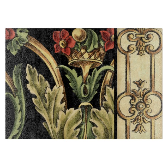 Ornamental Floral Design with Black Borders Cutting Board (Front)