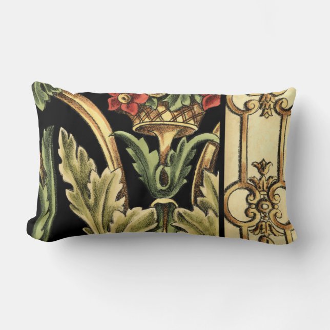 Ornamental Floral Design with Black Borders Lumbar Cushion (Front)