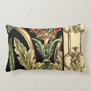 Ornamental Floral Design with Black Borders Lumbar Cushion