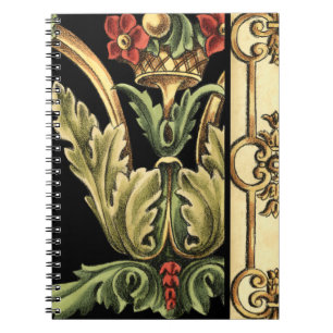 Ornamental Floral Design with Black Borders Notebook