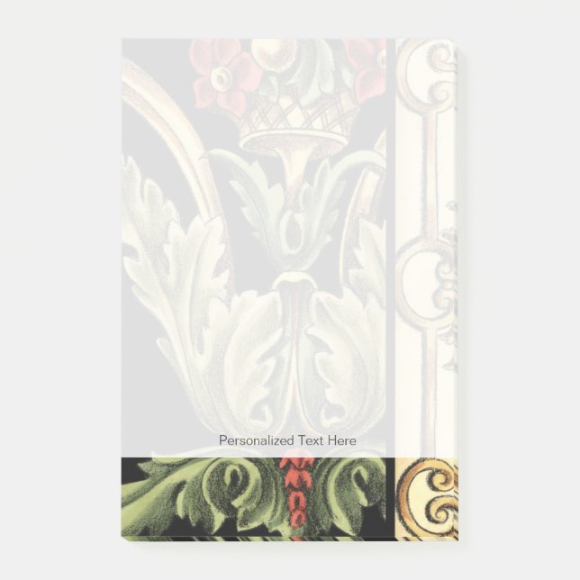 Ornamental Floral Design with Black Borders Post-it Notes (Front)