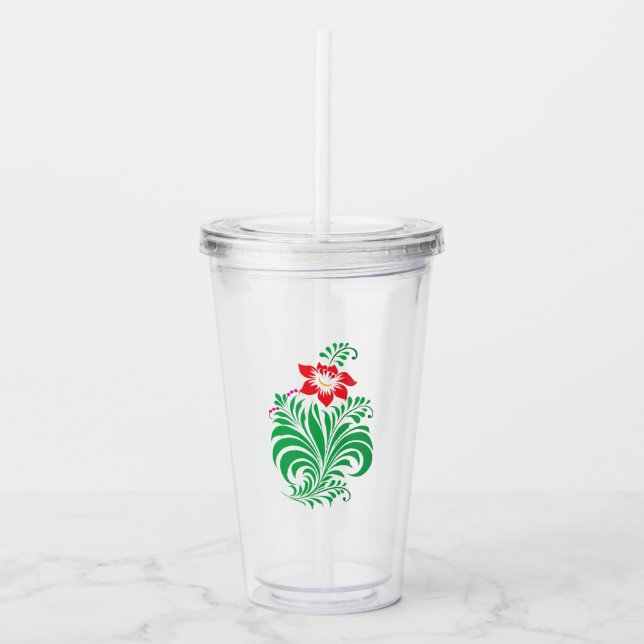 Ornamental Floral Flower Design – Elegant Acrylic Tumbler (Front)