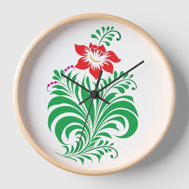 Ornamental Floral Flower Design – Elegant Clock (Front)