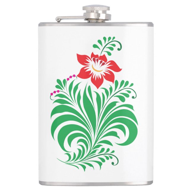 Ornamental Floral Flower Design – Elegant Hip Flask (Front)