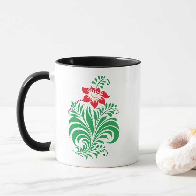 Ornamental Floral Flower Design – Elegant Mug (With Donut)