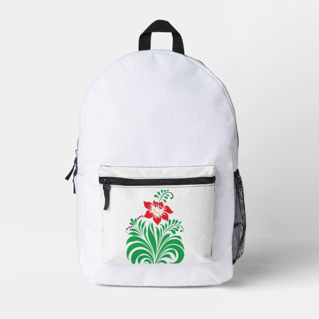 Ornamental Floral Flower Design – Elegant Printed Backpack (Front)