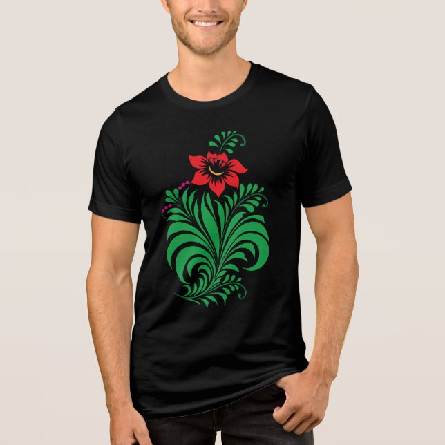 Ornamental Floral Flower Design – Elegant Tri-Blend Shirt (Front)