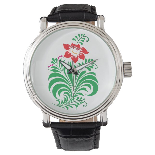 Ornamental Floral Flower Design – Elegant Watch (Front)