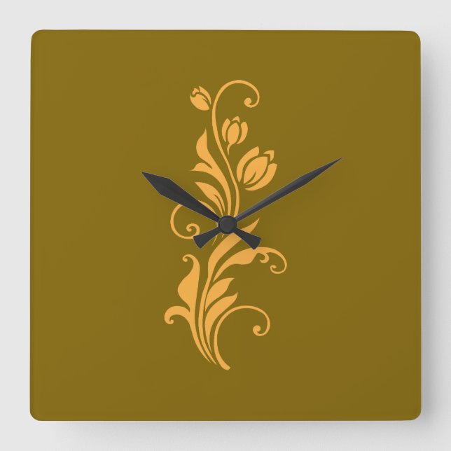 Ornamental Floral Flower Design  Square Wall Clock (Front)