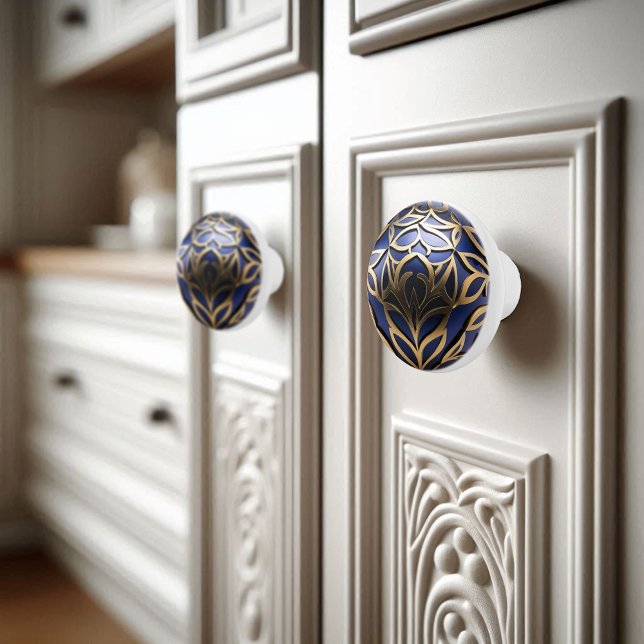 Ornamental Floral Gold Navy Blue Orb Ceramic Knob (Creator Uploaded)