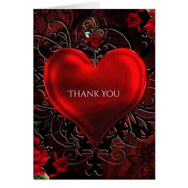 Ornamental Floral Heart Black & Red Thank You (Front)