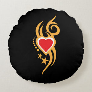 Ornamental Floral Heart Tattoo Round Cushion