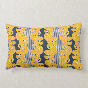 Ornamental, floral, leaves, yellow,white, blue lumbar cushion