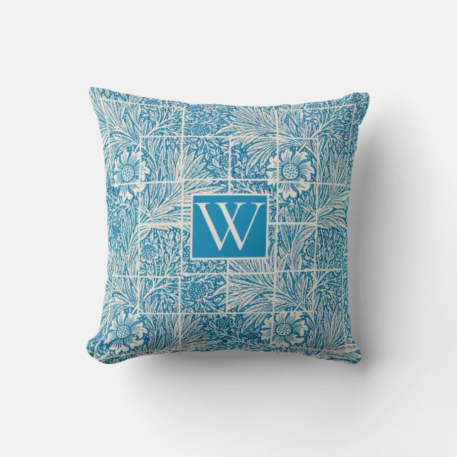 Ornamental Floral Pattern Blue and White Cushion (Front)