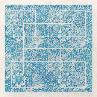 Ornamental Floral Pattern Blue and White Glass Coaster