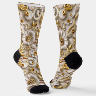 Ornamental Floral with Gold Accent Socks