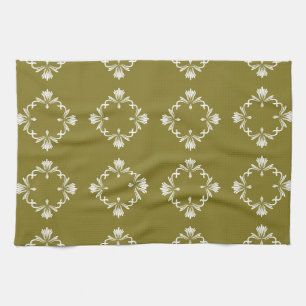 Ornamental Flourish Tile Olive Green Tea Towel
