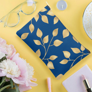 ornamental foliage design  faux gold leaf pattern accessory pouch