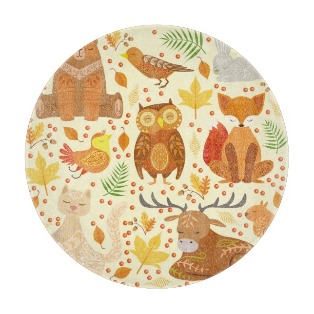 Ornamental forest animals illustration. cutting board (Front)