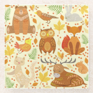 Ornamental forest animals illustration. glass coaster