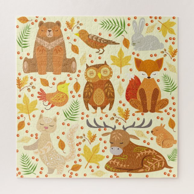 Ornamental forest animals illustration. jigsaw puzzle (Vertical)