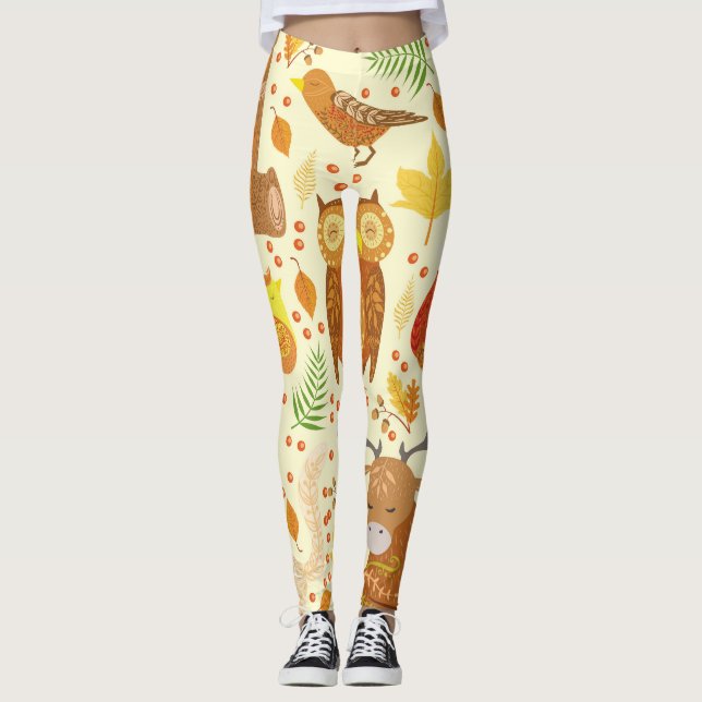 Ornamental forest animals illustration. leggings (Front)