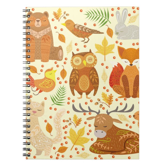Ornamental forest animals illustration. notebook (Front)